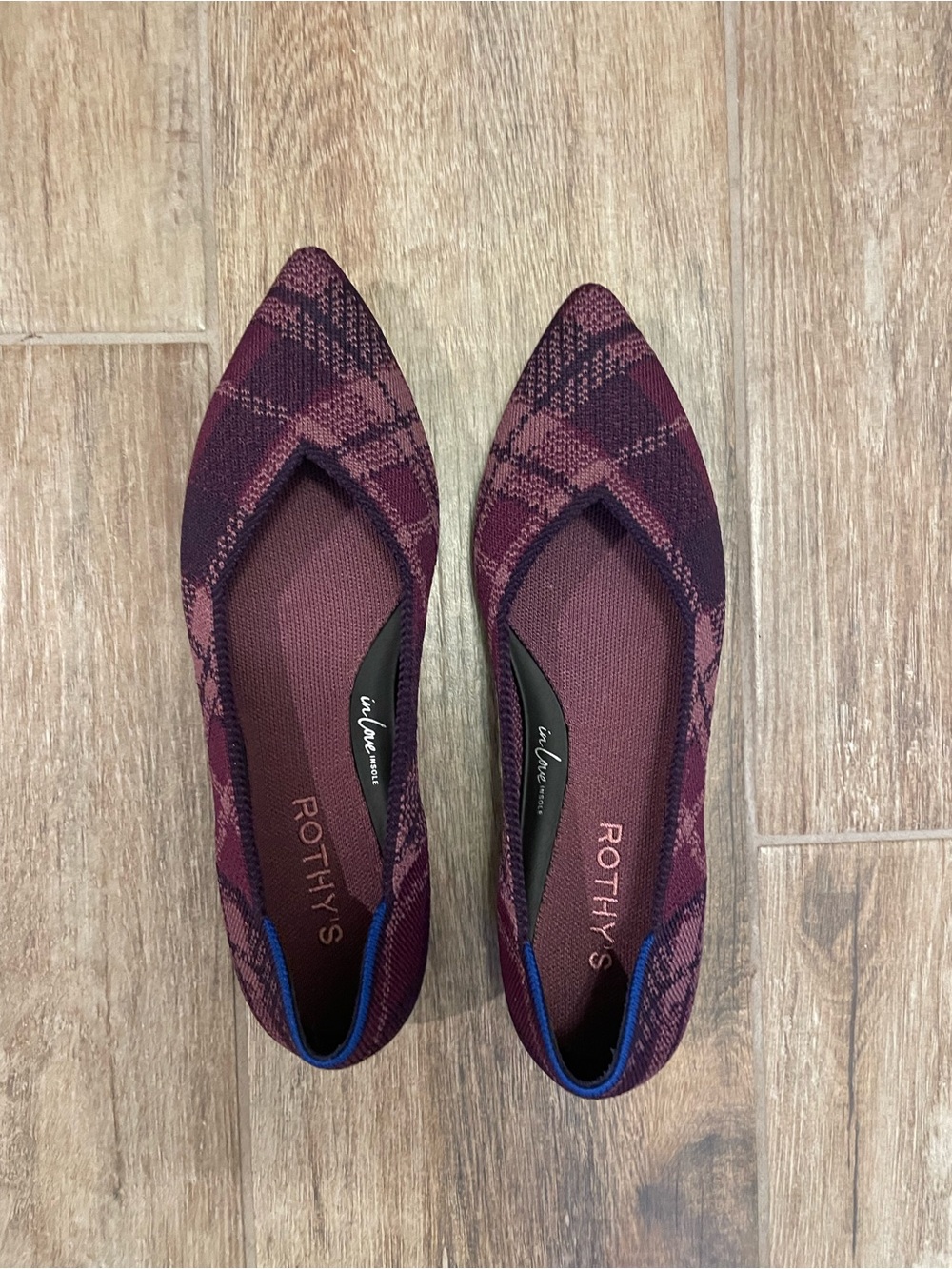 Rothy's Wine Plaid Pointed Flats - Women's Slip-On Loafers